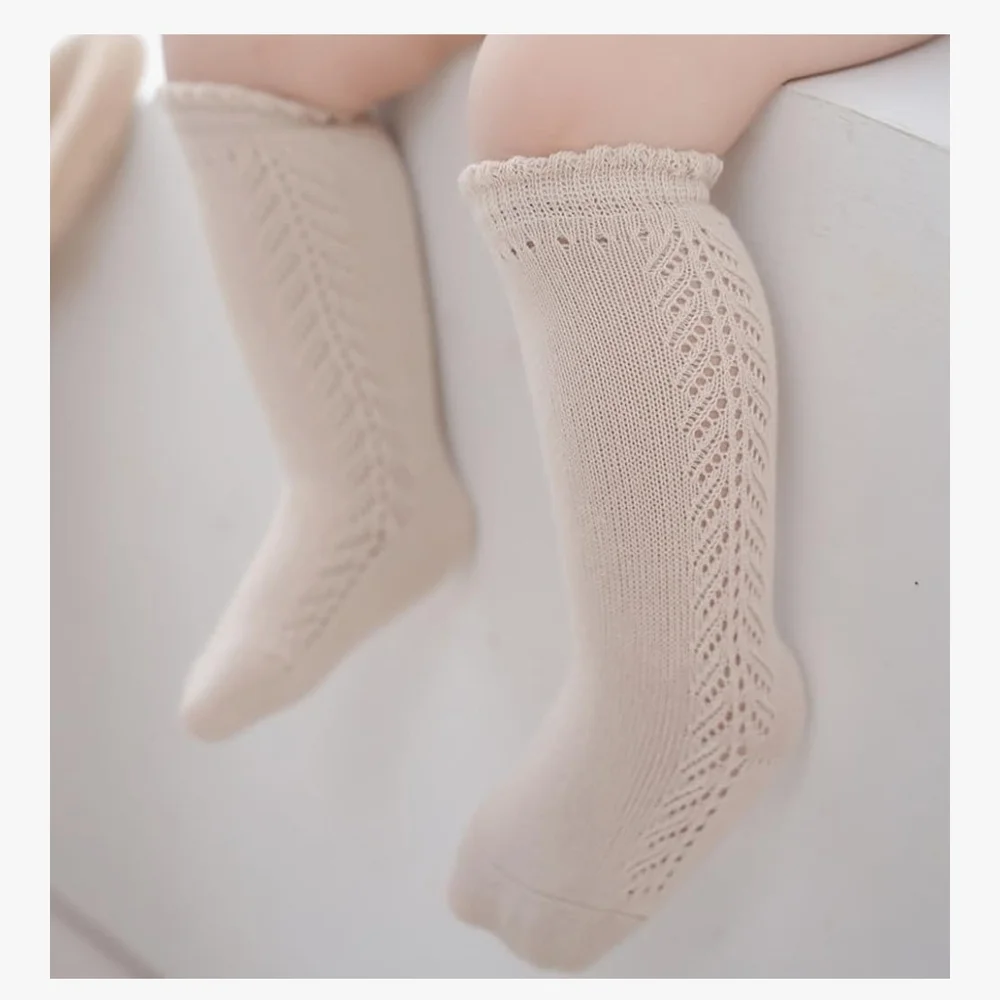 Toddler Girl Beige Knit Knee High Socks Vintage Style Holiday Neutral Accessory